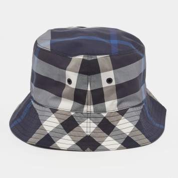 Pre Owned Burberry Blue Cotton Checked Bucket Hat L