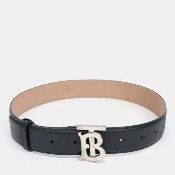 Pre Owned Burberry Black Leather TB Belt