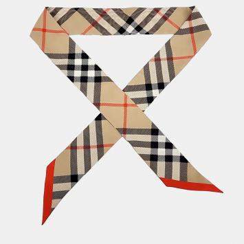 Pre Owned Burberry Beige, Multicolor Silk Scarf