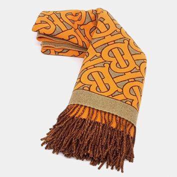 Pre Owned Burberry Wool Orange Beige shawl and blanket