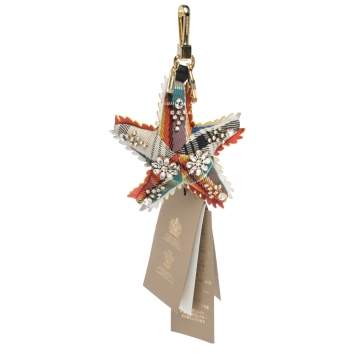 Pre Owned Burberry Crystal Multi Color Wool and Leather Starfish Motif Gold Tone Bag Charm