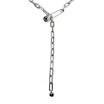 Pre Owned Burberry Kilt Pin Palladium Plated Long Link Drop Necklace