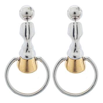 Pre Owned Burberry Palladium and Gold Plated Hoof Hoop Earrings