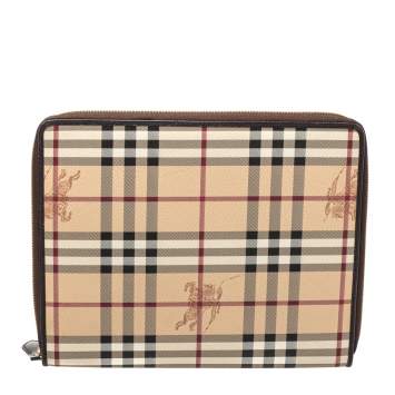 Pre Owned Burberry Beige/Brown Haymarket Check PVC Zip Around iPad Case