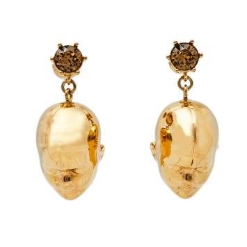 Pre Owned Burberry Gold Plated Doll Head Drop Earring