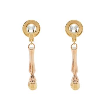 Pre Owned Burberry Two Tone Horse Hoof Drop Clip On Earrings
