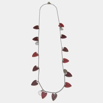 Pre Owned Burberry Gunmetal Tone & Resin Heart Charms Necklace