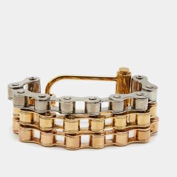Pre Owned Burberry Triple Bike Chain Gold/Silver Tone Metal Bracelet