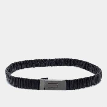 Pre Owned Burberry Black Gathered Leather Slim Waist Belt 90CM