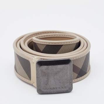 Pre Owned Burberry Grey/Beige Smoked Check PVC and Leather Belt 95CM