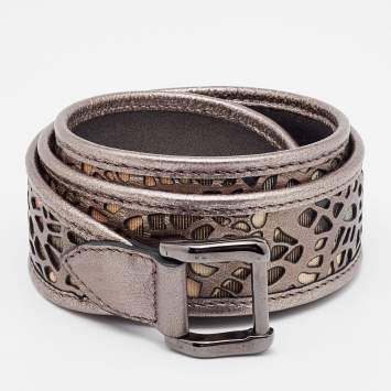 Pre Owned Burberry Multicolor Laser Cut Leather and Nova Check Coated Canvas Belt 95CM