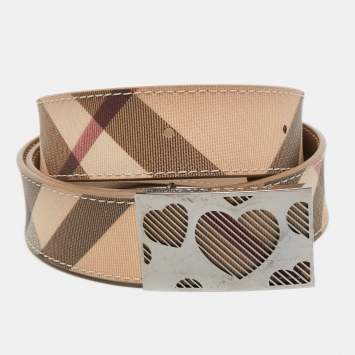 Pre Owned Burberry Beige Supernova Check Coated Canvas Heart Buckle Belt 95CM