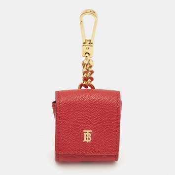 Pre Owned Burberry Red Leather Earphone Case