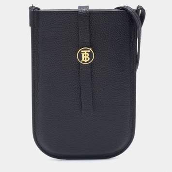 Pre Owned Burberry Black Leather Anne Phone Case Crossbody Bag