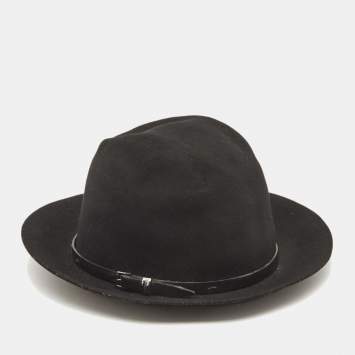 Pre Owned Burberry Black Wool Fedora Hat M