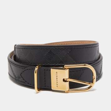 Pre Owned Burberry Black Embossed Check Leather Buckle Belt 90CM