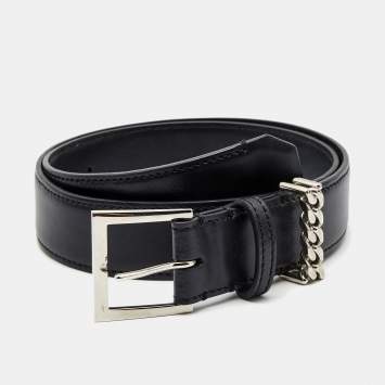 Pre Owned Burberry Black Leather Chain Detail Buckle Belt S