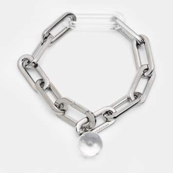 Pre Owned Burberry Palladio Glass Palladium Plated Chain Bracelet