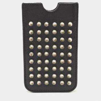 Pre Owned Burberry Black Spike Studded Leather Phone Pouch