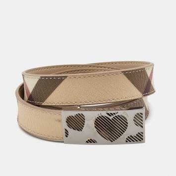 Pre Owned Burberry Beige Supernova Check Coated Canvas Heart Buckle Belt 100CM