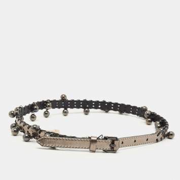 Pre Owned Burberry Metallic/Black Whipstitch Leather Seabrook Slim Belt 70CM