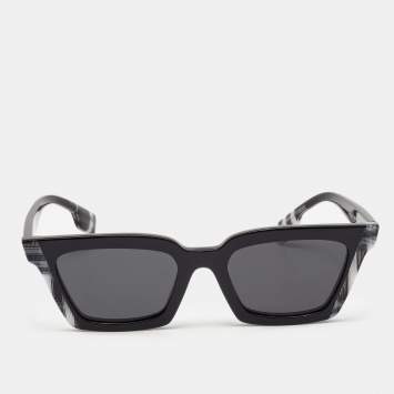 Pre Owned Burberry Black/Grey 4392-U Check Detail Rectangle Sunglasses