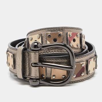 Pre Owned Burberry Multicolor Leather and Nova Check Coated Canvas Buckle Belt 90CM