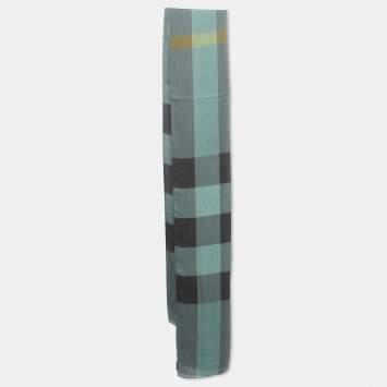 Pre Owned Burberry Green Vintage Check Silk Scarf