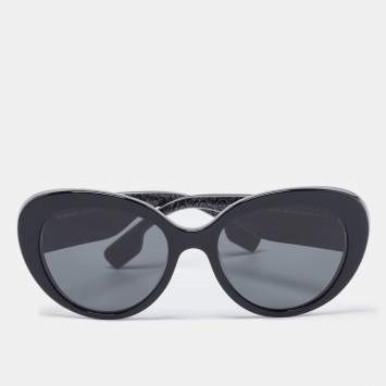 Pre Owned Burberry Black BE 4298 TB Logo Cat Eye Sunglasses