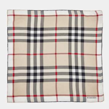 Pre Owned Burberry Beige House Check Print Silk Square Handkerchief