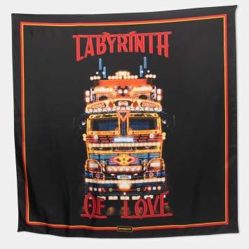 Pre Owned Burberry Black labyrinth Printed Silk Square Scarf
