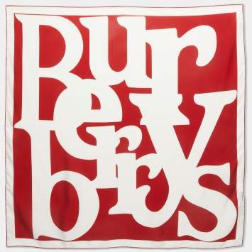 Pre Owned Burberry Red & White Logo Printed Silk Square Scarf