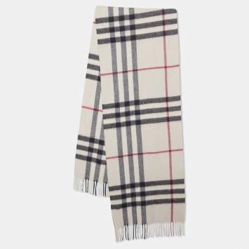 Pre Owned Burberry Beige Giant Check Cashmere Stole