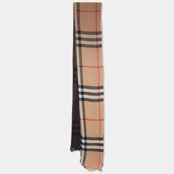 Pre Owned Burberry Beige Giant Check Ombre Wool & Silk Stole 