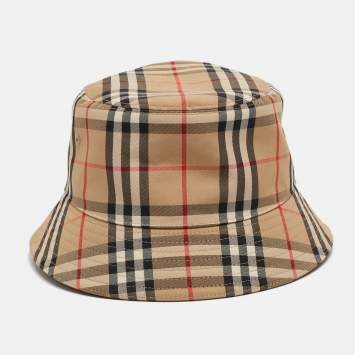 Pre Owned Burberry Beige Vintage Check Bucket Hat L