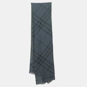 Pre Owned Burberry Grey Silk Argyle Stole