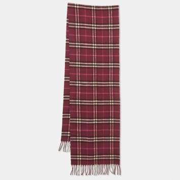 Pre Owned Burberry Purple Plaid Wool Fringed Muffler 
