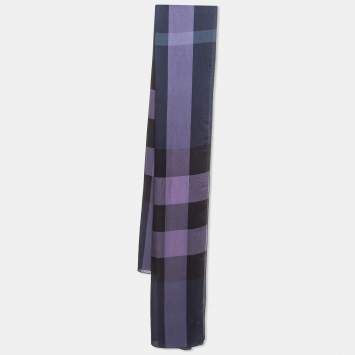 Pre Owned Burberry Purple Checked Satin Silk Scarf