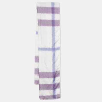 Pre Owned Burberry Vintage Purple Horseferry Print Silk Fringed Scarf