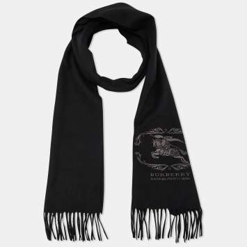 Pre Owned Burberry Black Logo Embroidered Cashmere Stole