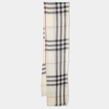 Pre Owned Burberry Cream/Black Checked Wool Stole