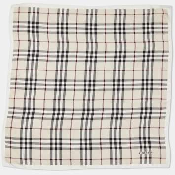 Pre Owned Burberry Beige Checked Silk Square Scarf