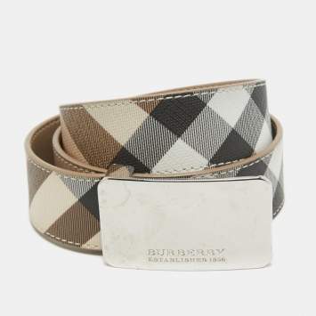 Pre Owned Burberry Beige Nova Check PVC and Leather Logo Plague Belt 100CM