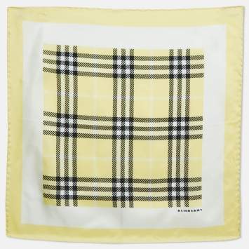 Pre Owned Burberry Yellow Checked Silk Square Scarf