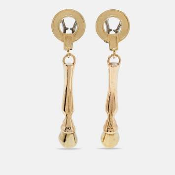 Pre Owned Burberry Two-Tone Horse Hoof Clip On Earrings