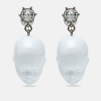 Pre Owned Burberry Crystal And Doll's Head Silver Tone Earrings
