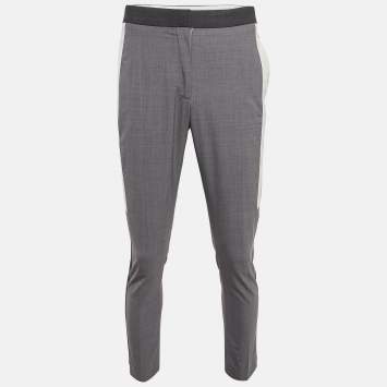 Pre Owned Burberry Grey Contrast Stripe Wool Trousers M