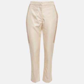 Pre Owned Burberry Beige Wool Blend Trousers S