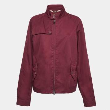 Pre Owned Burberry Brit Burgundy Cotton Zip Front Jacket L
