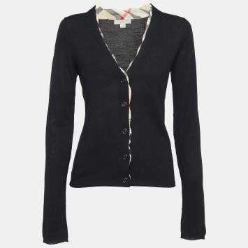 مملوكة مسبقًا Burberry Black Wool Knit Button Front Cardigan M
